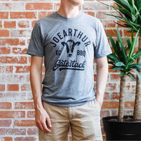 Three KC Shirt Gray Joe Arthur Gatestack Cow Head Tee Size Large Ted Lasso BBQ - Picture 8 of 8
